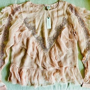 Anthropologie Seen Worn kept embroidered blouse, Pink, NWT, Size 4